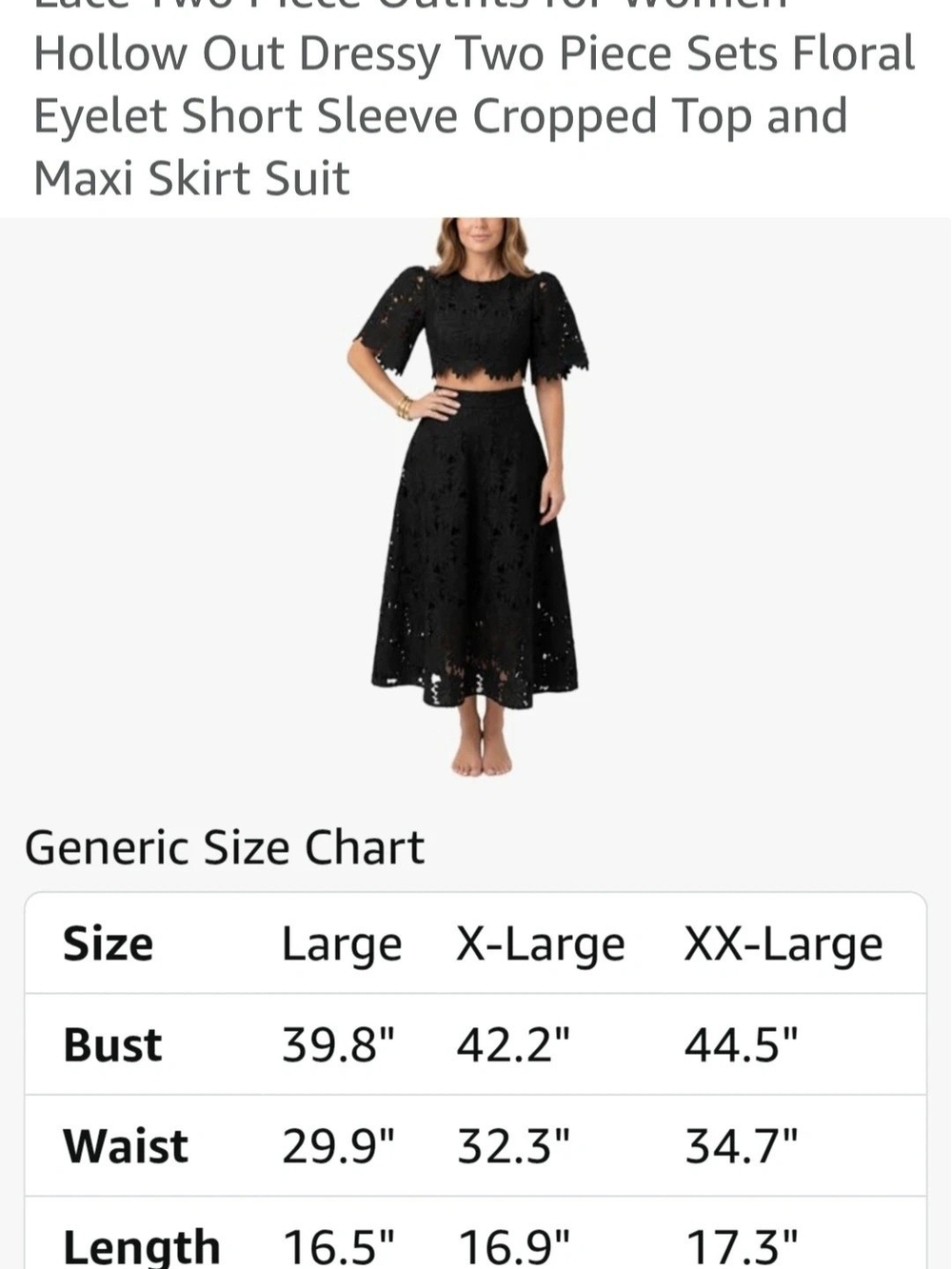Amazon Black Floral Eyelet Two-Piece Maxi Skirt Set